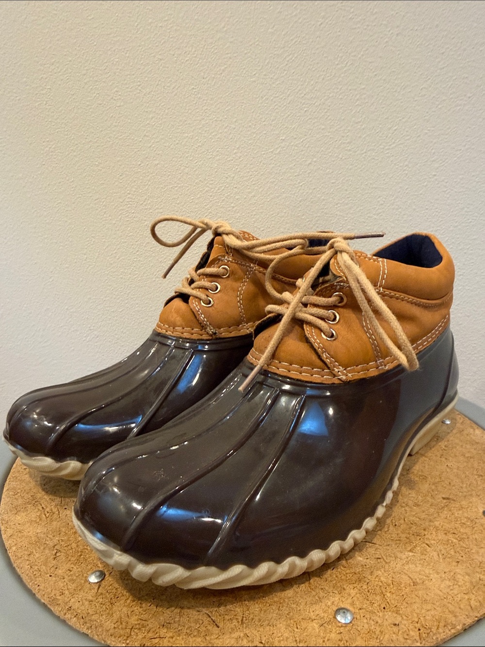 Tommy Hilfiger Brown and Tan Duck Boots - Lace-Up Waterproof Style